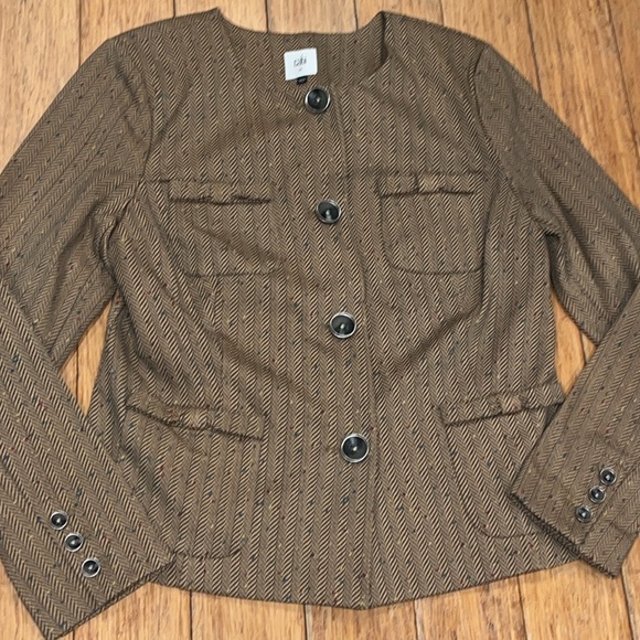 CAbi Penny Herringbone SPECKLED JACKET Button Blazer 3170 Bow pockets Round Neck - Picture 1 of 16